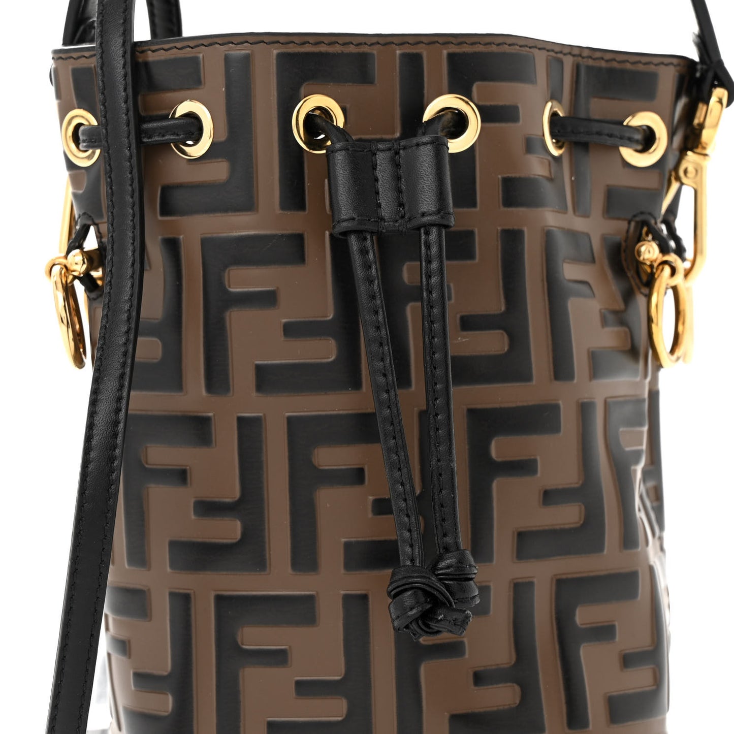 Vitello Liberty F is Fendi Bi-Color FF 1974 Embossed Mini Mon Tresor Bucket Bag Maya Black