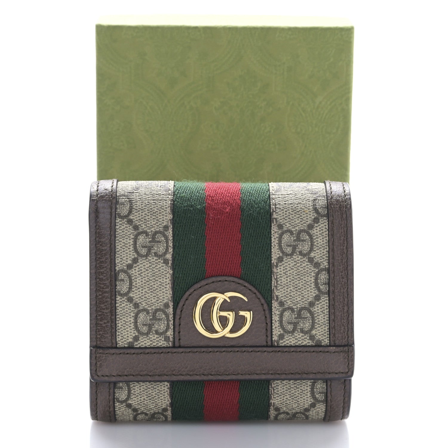 Gucci GG Supreme Monogram Textured Calfskin Web Ophidia Card Case Wallet Beige Ebony New Acero 9 of 9