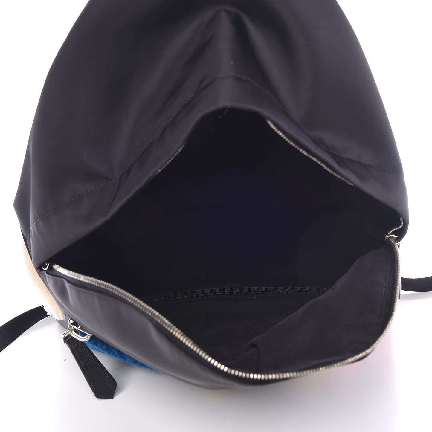 Nylon Shearling Block Letter Backpack Black