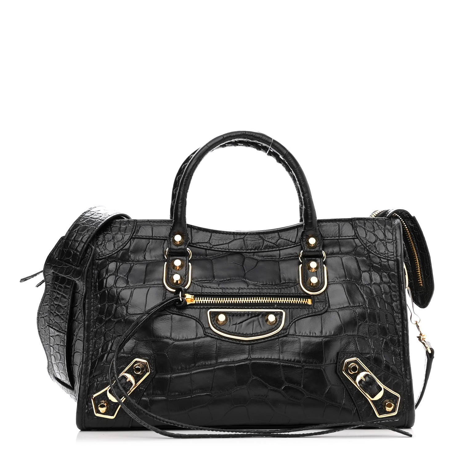 Balenciaga Calfskin Crocodile Embossed Gold Metallic Edge Hardware S City Black 1 of 10