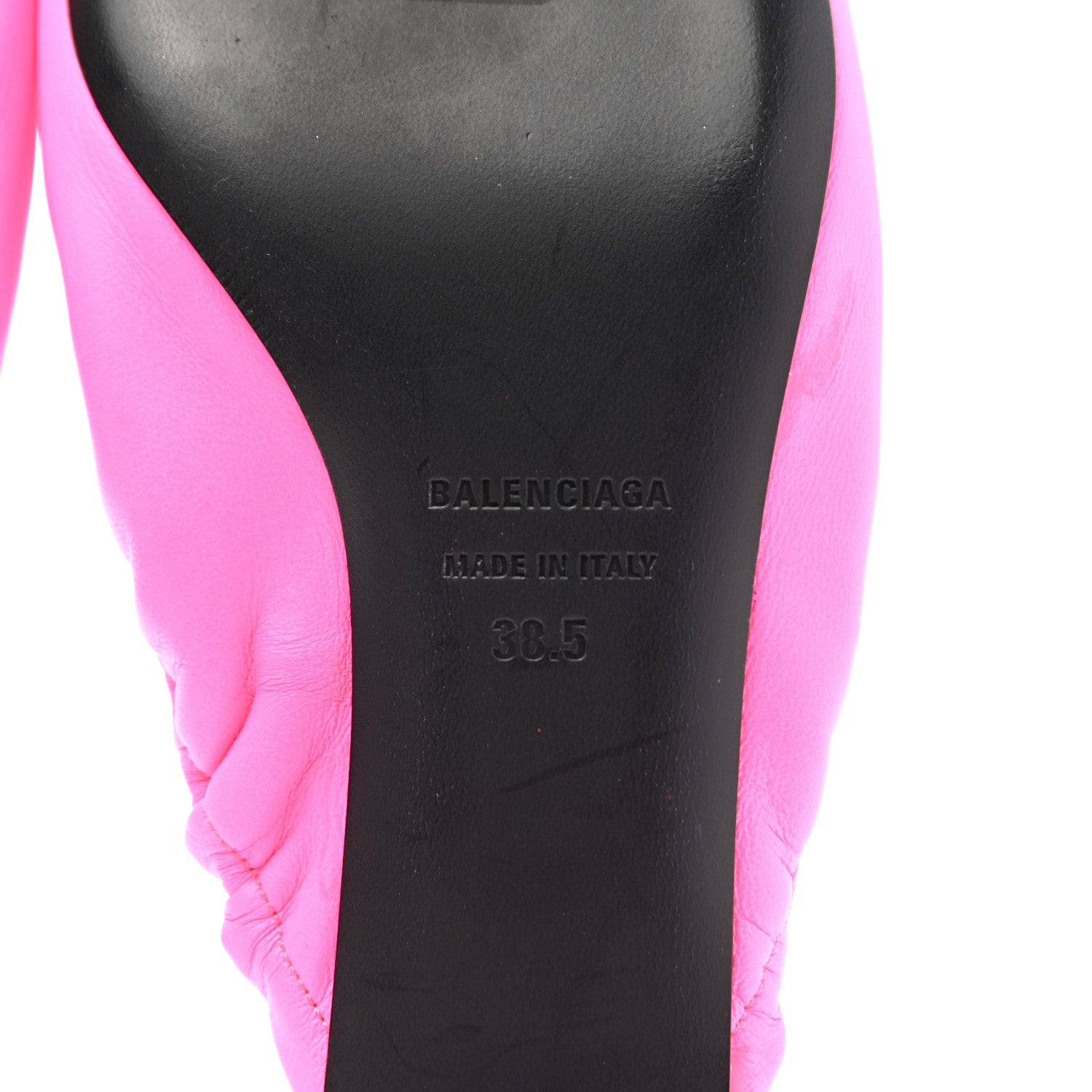 Balenciaga Smooth Nappa Pointed Toe Scrunch Knife 40mm Mules 38.5 Fluo Pink 7 of 12