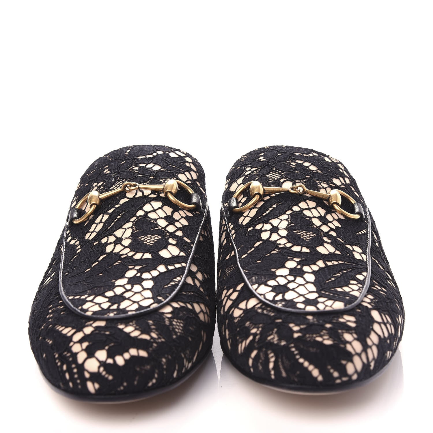 Gucci Lace Malaga Kid Womens Princetown Slippers 36 Black Skin Rose 5 of 11