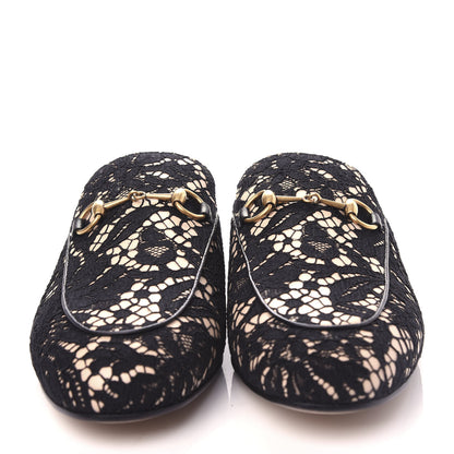 Gucci Lace Malaga Kid Womens Princetown Slippers 36 Black Skin Rose 5 of 11