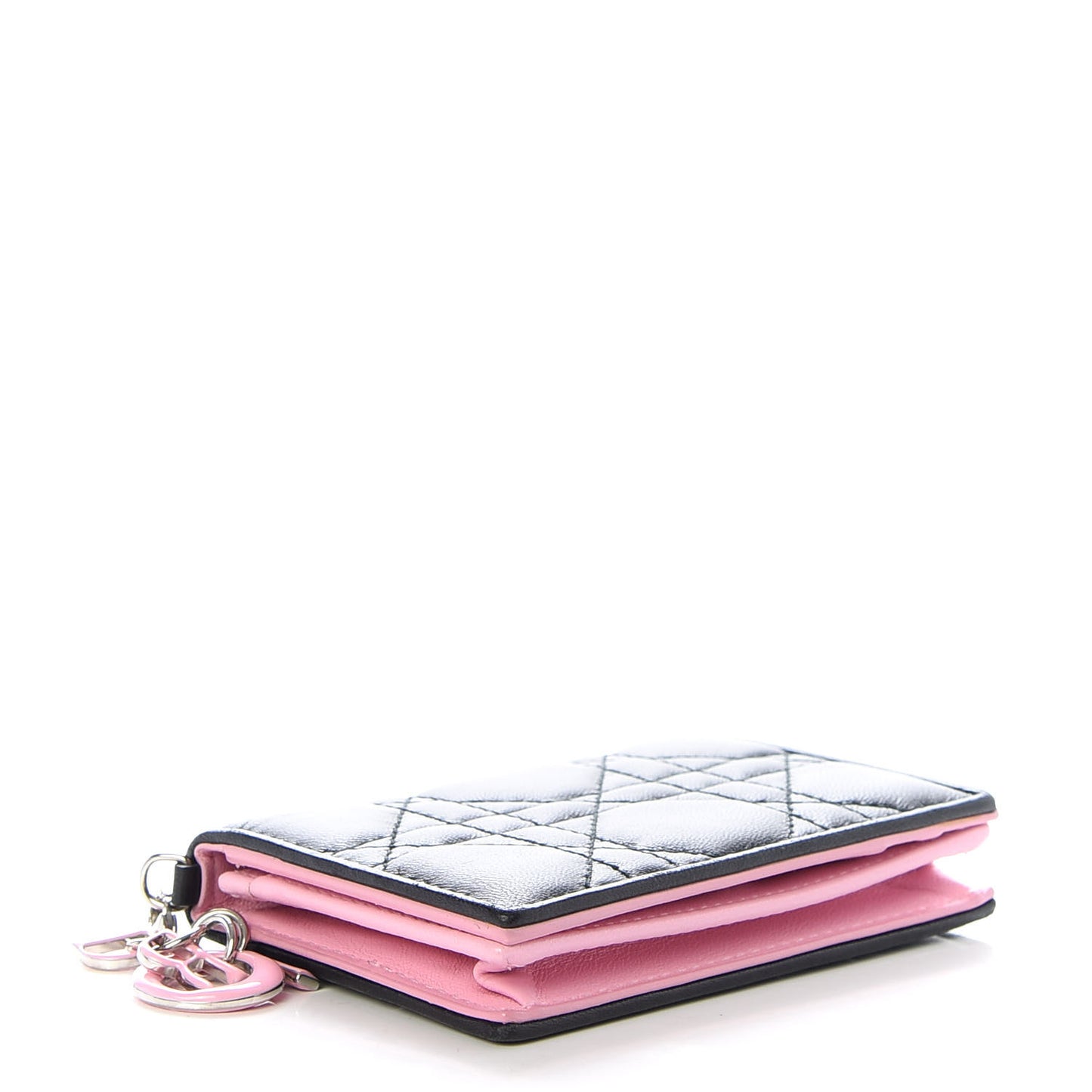 Lambskin Cannage Bi-Color Small Lady Dior Flap Card Holder Black Pink