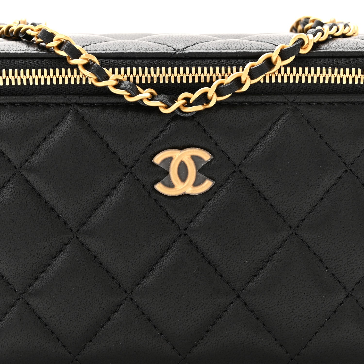 Chanel Lambskin Enamel Quilted Small Coco Hearts Vanity Case With Chain Black 7 of 10