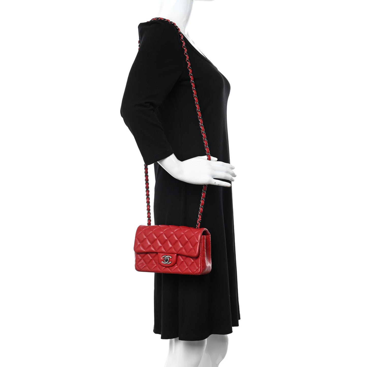 Lambskin Quilted Mini Rectangular Flap Red