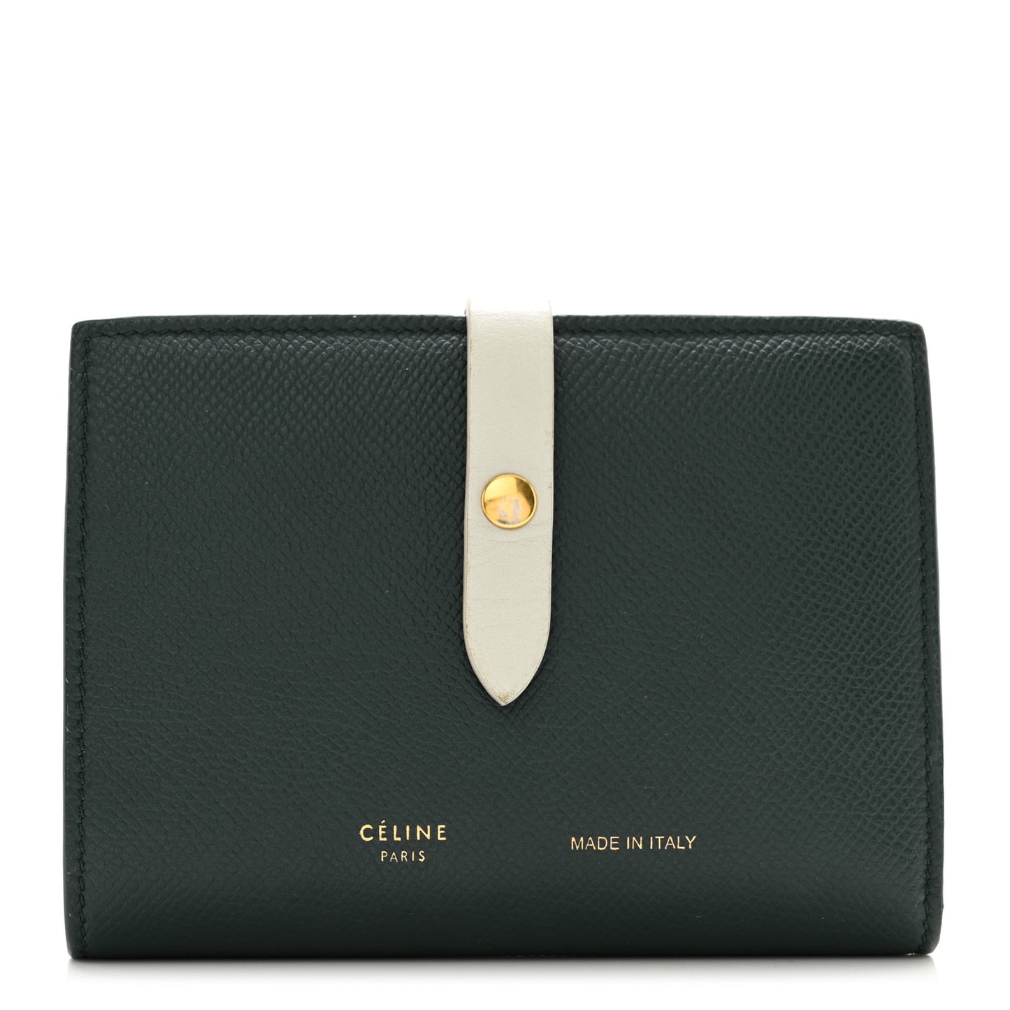 Grained Calfskin Small Multifunction Strap Wallet Dark Green