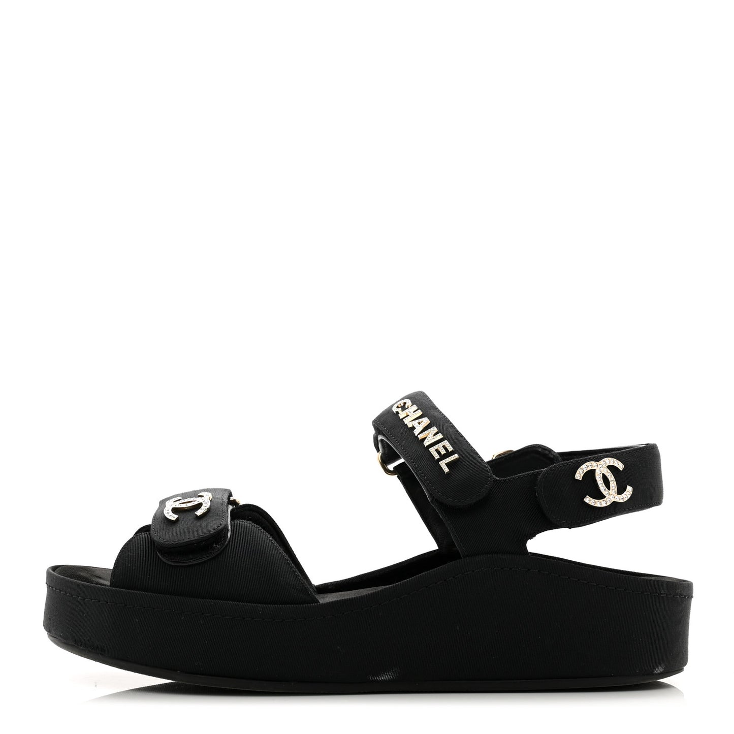Grosgrain Crystal Logo Platform Sandals 38 Black