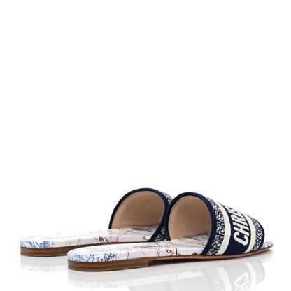 Christian Dior Canvas Around the World Embroidered Dway Flat Slide Sandals 36 True Blue 4 of 8