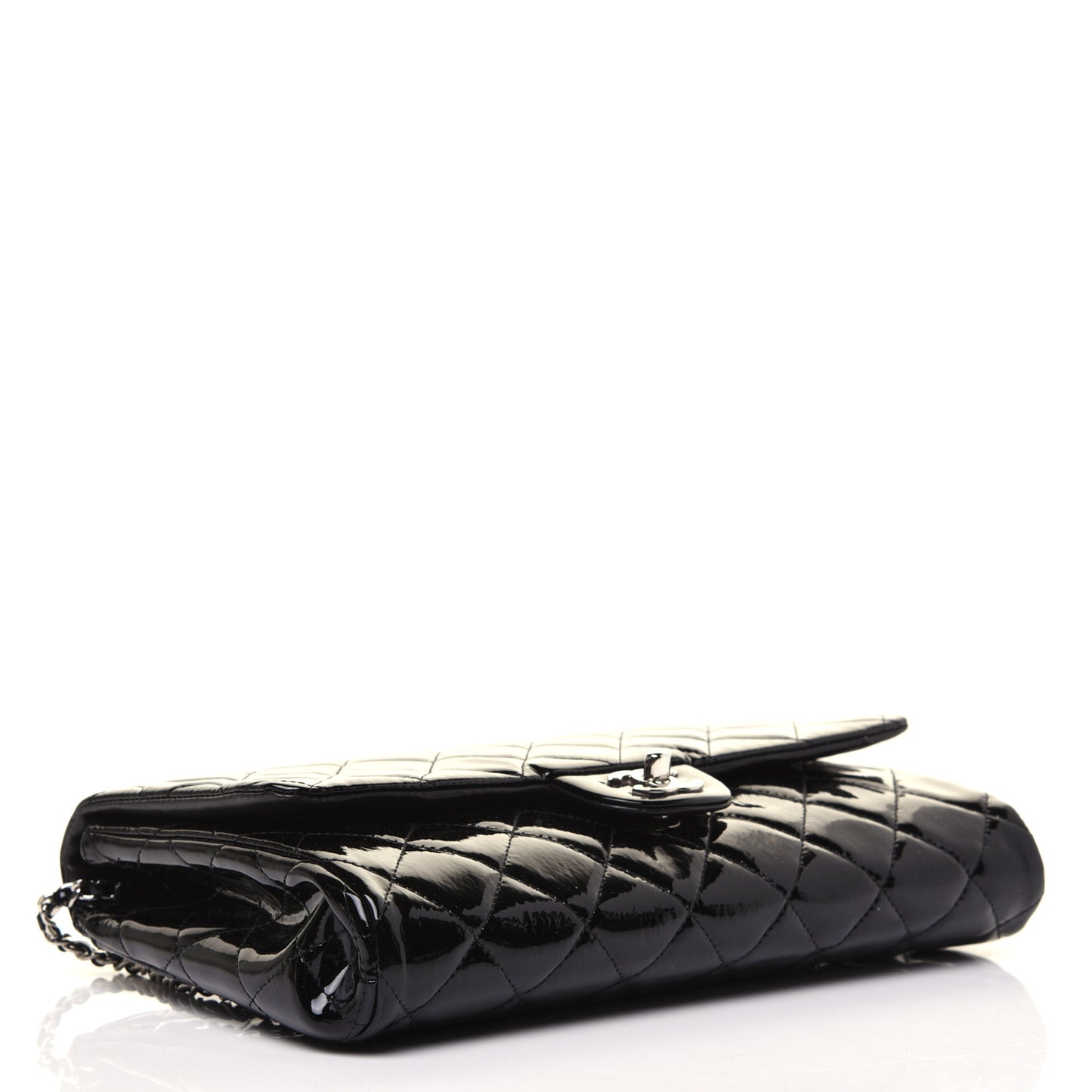 Patent Quilted Clutch with Chain Flap Black
