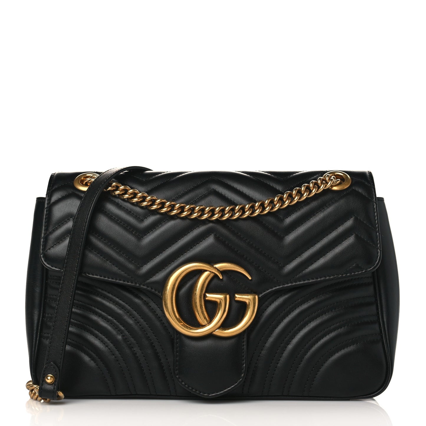 Calfskin Matelasse Medium GG Marmont Shoulder Bag Black