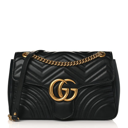 Gucci Calfskin Matelasse Medium GG Marmont Shoulder Bag Black 1 of 9