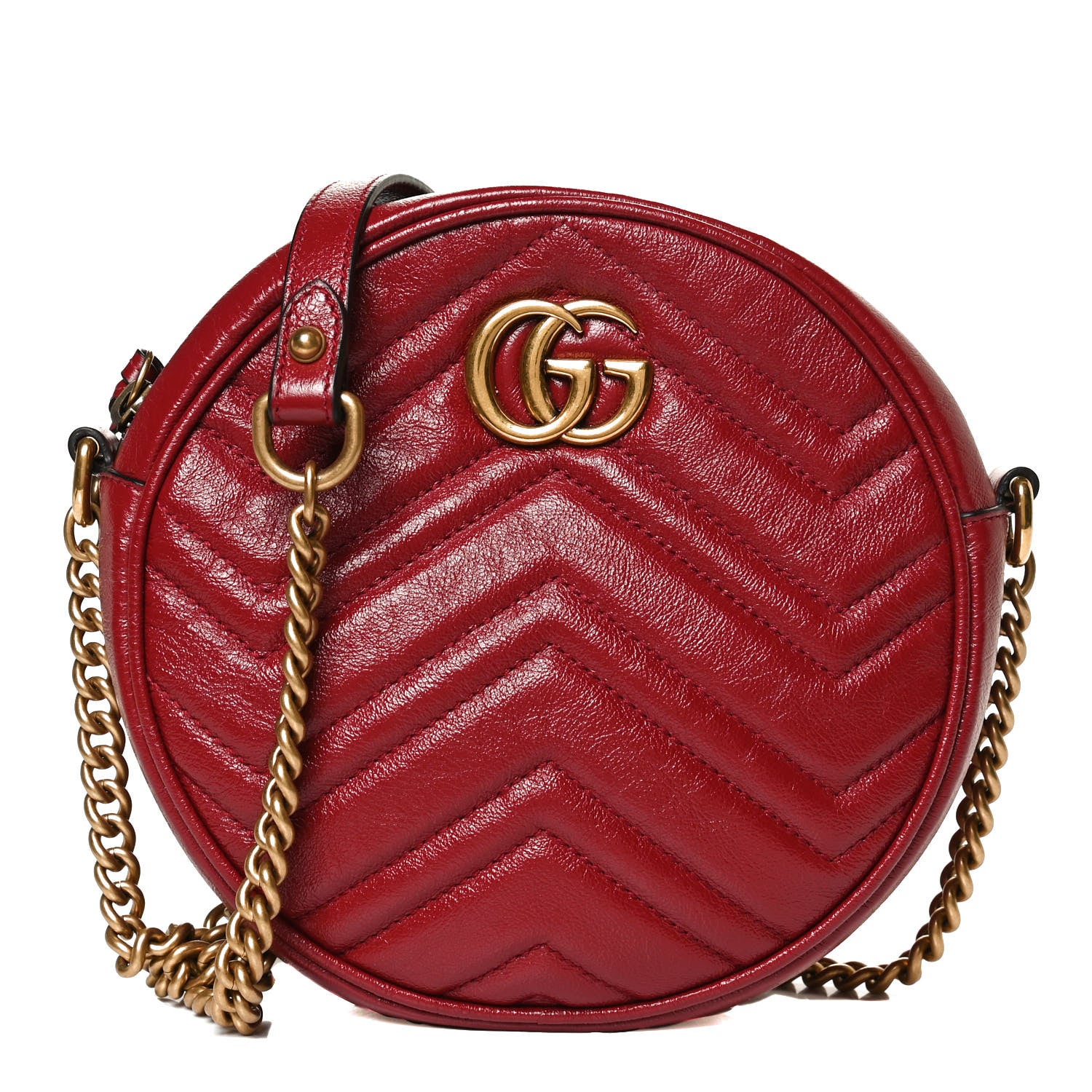 Gucci Glazed Calfskin Matelasse Heart Mini GG Marmont Round Shoulder Bag Romantic Cerise 1 of 13