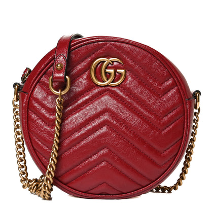 Gucci Glazed Calfskin Matelasse Heart Mini GG Marmont Round Shoulder Bag Romantic Cerise 1 of 13