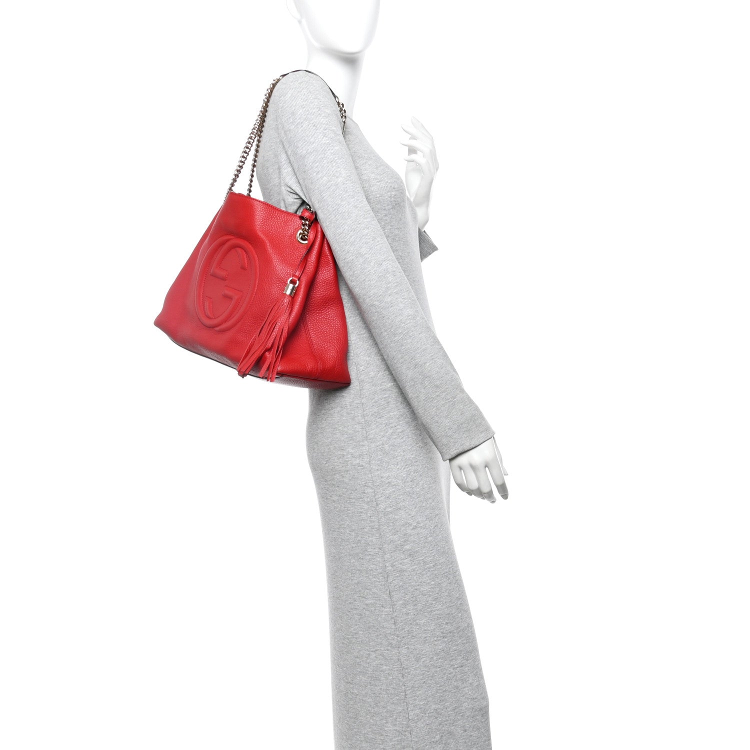 Gucci Pebbled Calfskin Medium Soho Chain Shoulder Bag Tabasco Red 2 of 10