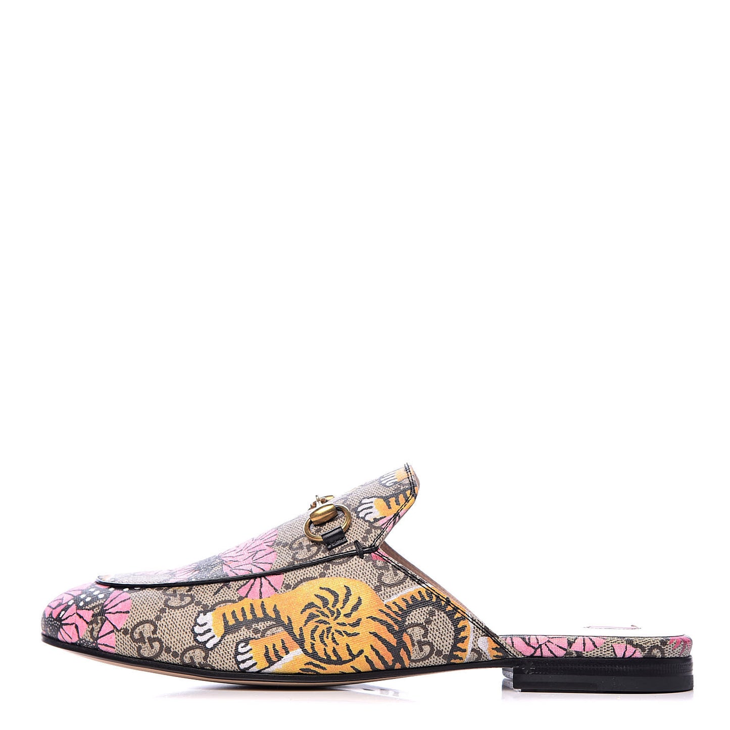 GG Supreme Monogram Bengal Womens Princetown Slippers 37 Beige Crop Pink