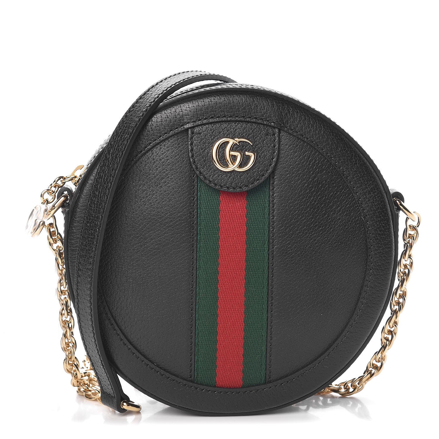 Gucci Soft Textured Calfskin Web Mini Ophidia Round Shoulder Bag Black 1 of 10