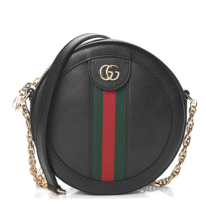 Gucci Soft Textured Calfskin Web Mini Ophidia Round Shoulder Bag Black 1 of 10