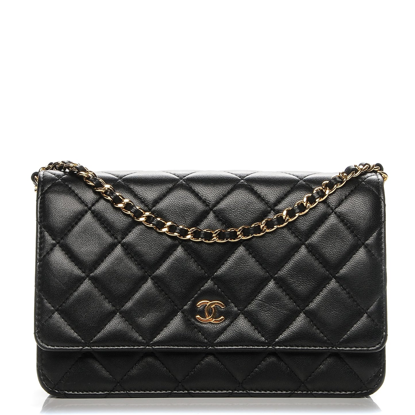 Lambskin Quilted Wallet On Chain WOC Black
