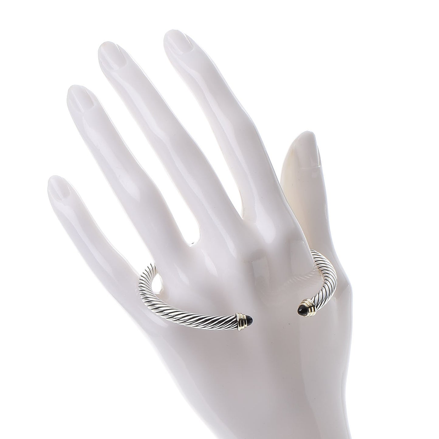 Sterling Silver 14K Yellow Gold Black Onyx 5mm Cable Classics Petite Color Bracelet