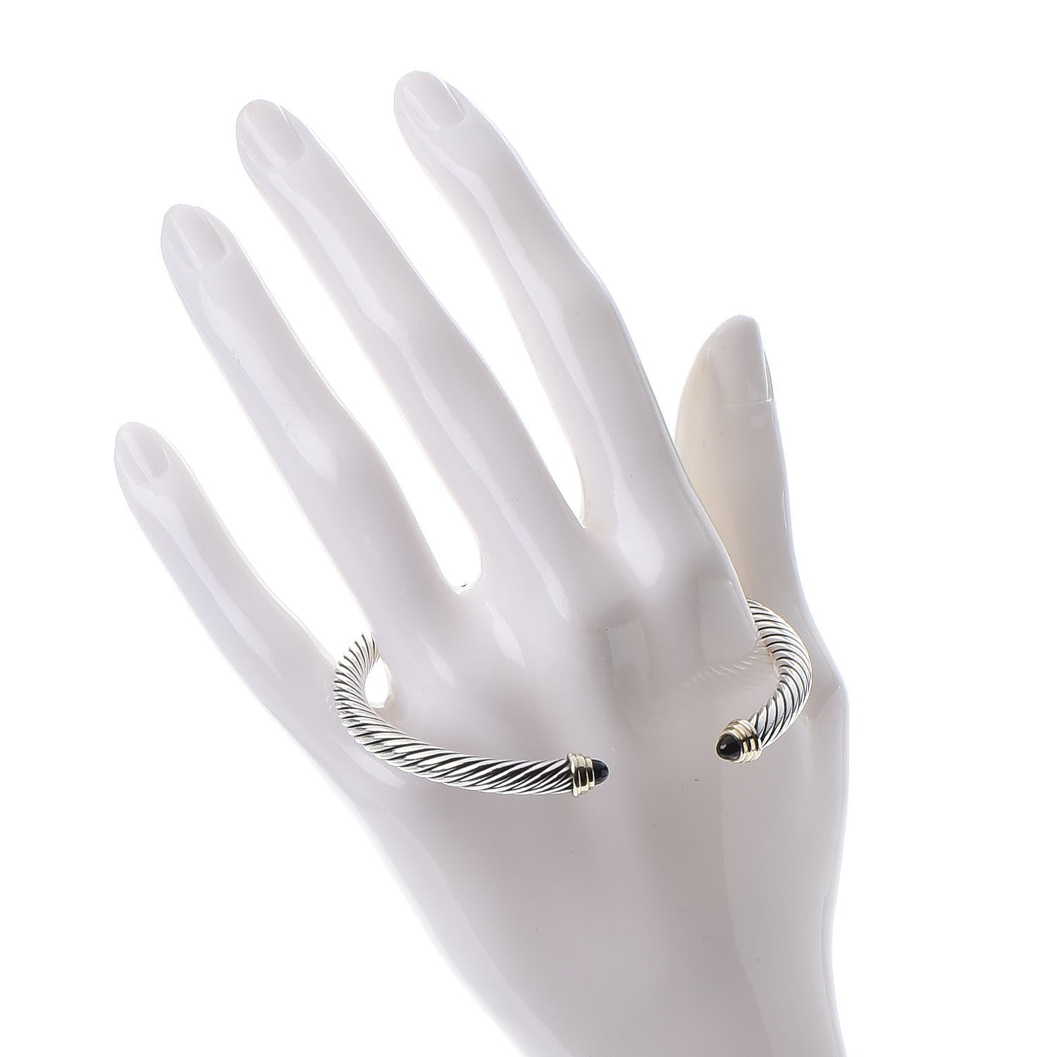 David Yurman Sterling Silver 14K Yellow Gold Black Onyx 5mm Cable Classics Petite Color Bracelet 2 of 5