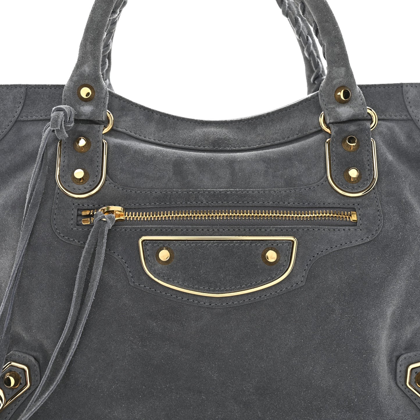 Suede Gold Metallic Edge Hardware City Gris Plomb
