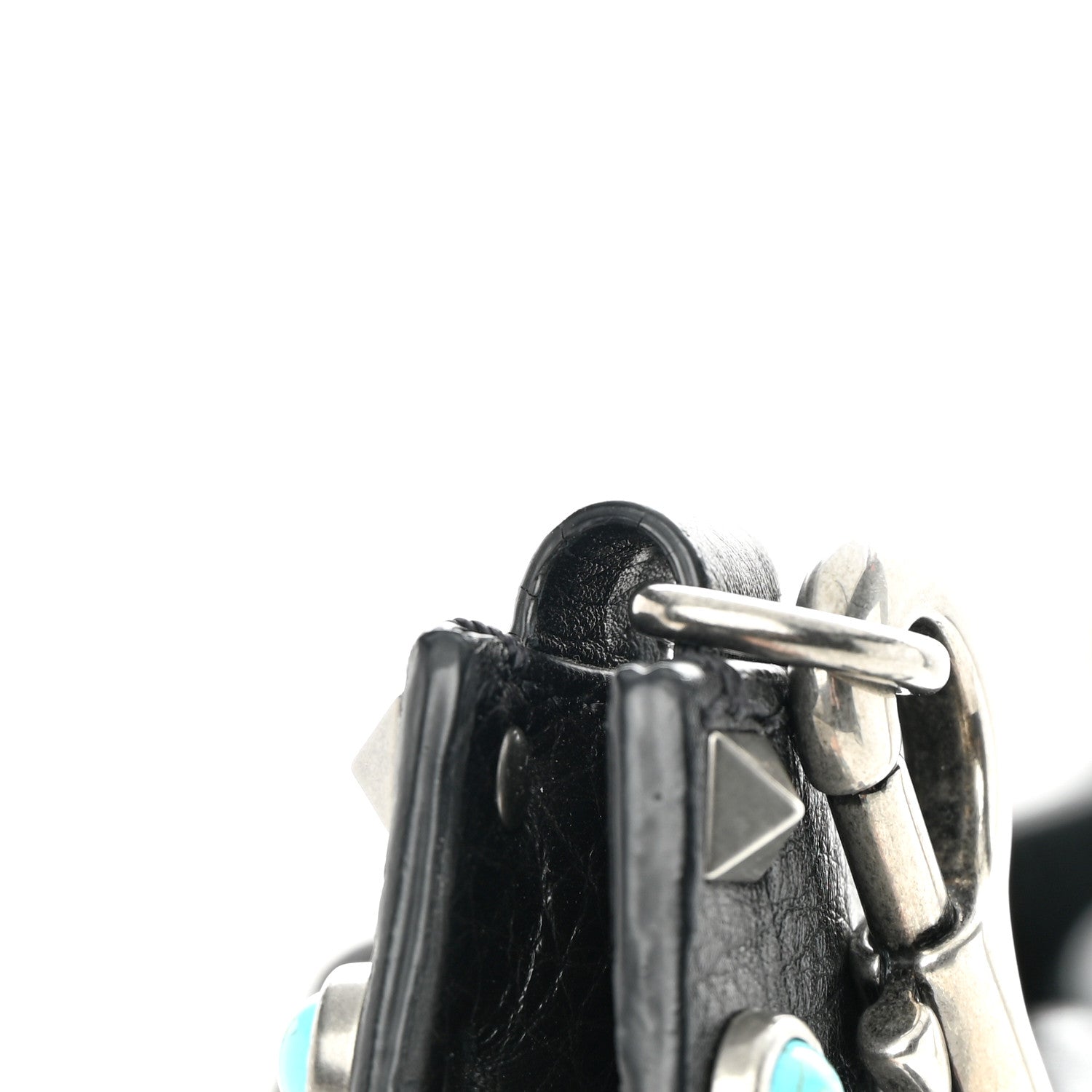 Valentino Garavani Grained Calfskin Turquoise Small Rockstud Rolling Flip-Lock Messenger Black 9 of 11