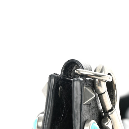 Valentino Garavani Grained Calfskin Turquoise Small Rockstud Rolling Flip-Lock Messenger Black 9 of 11