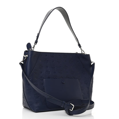 MCM Calfskin Ottomar Monogram Medium Klara Hobo Navy Blue 3 of 7