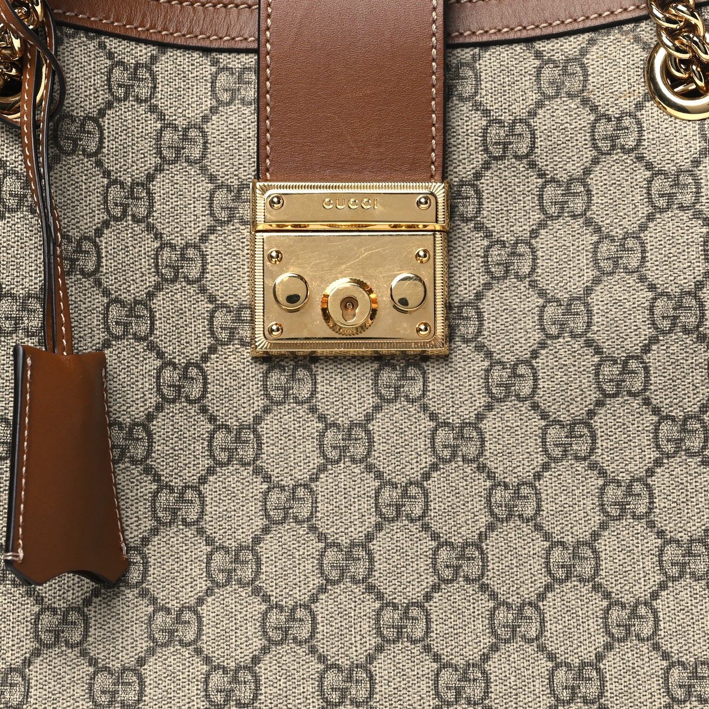 GG Supreme Monogram Medium Padlock Tote Beige Cuir