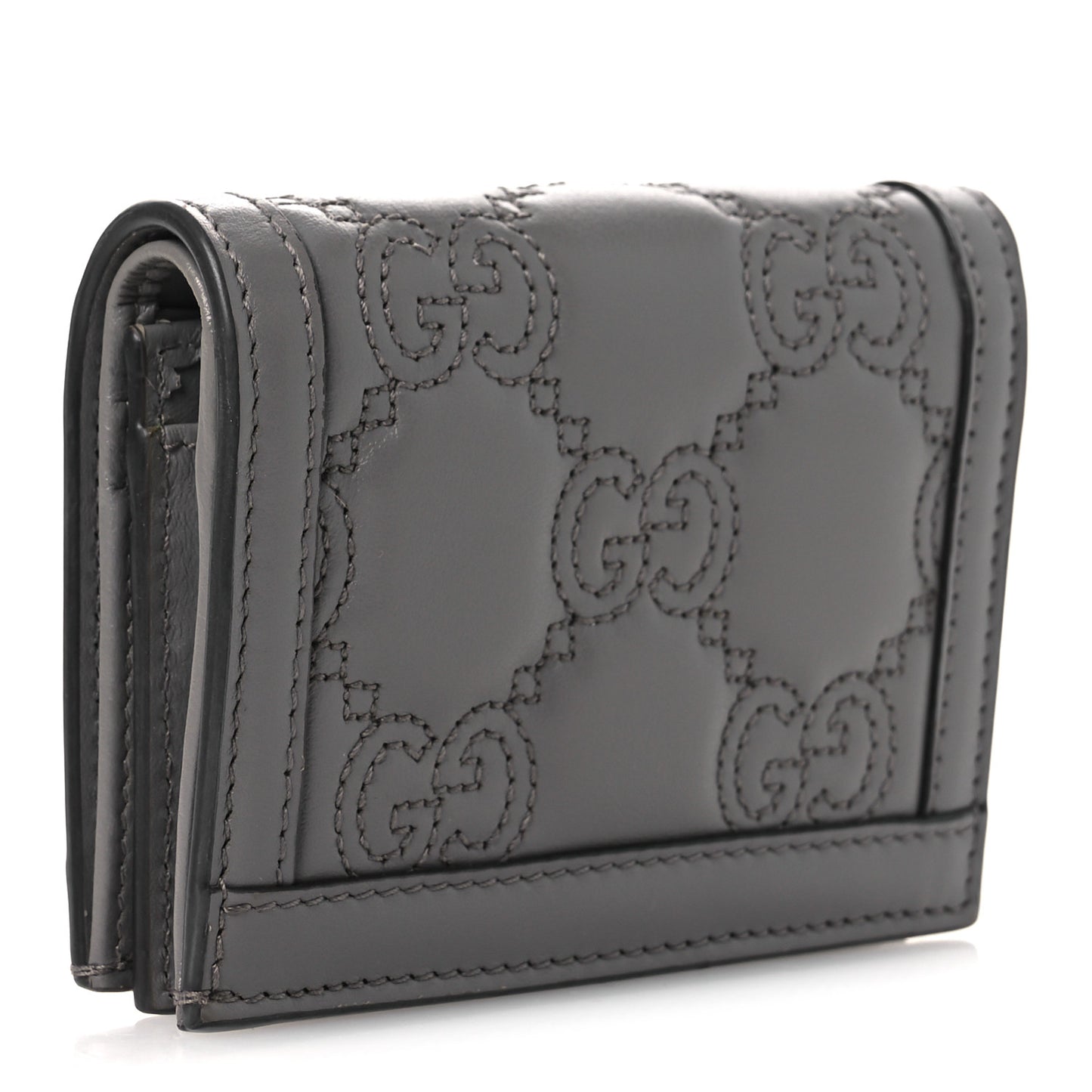 Calfskin GG Matelasse Card Case Wallet Grey