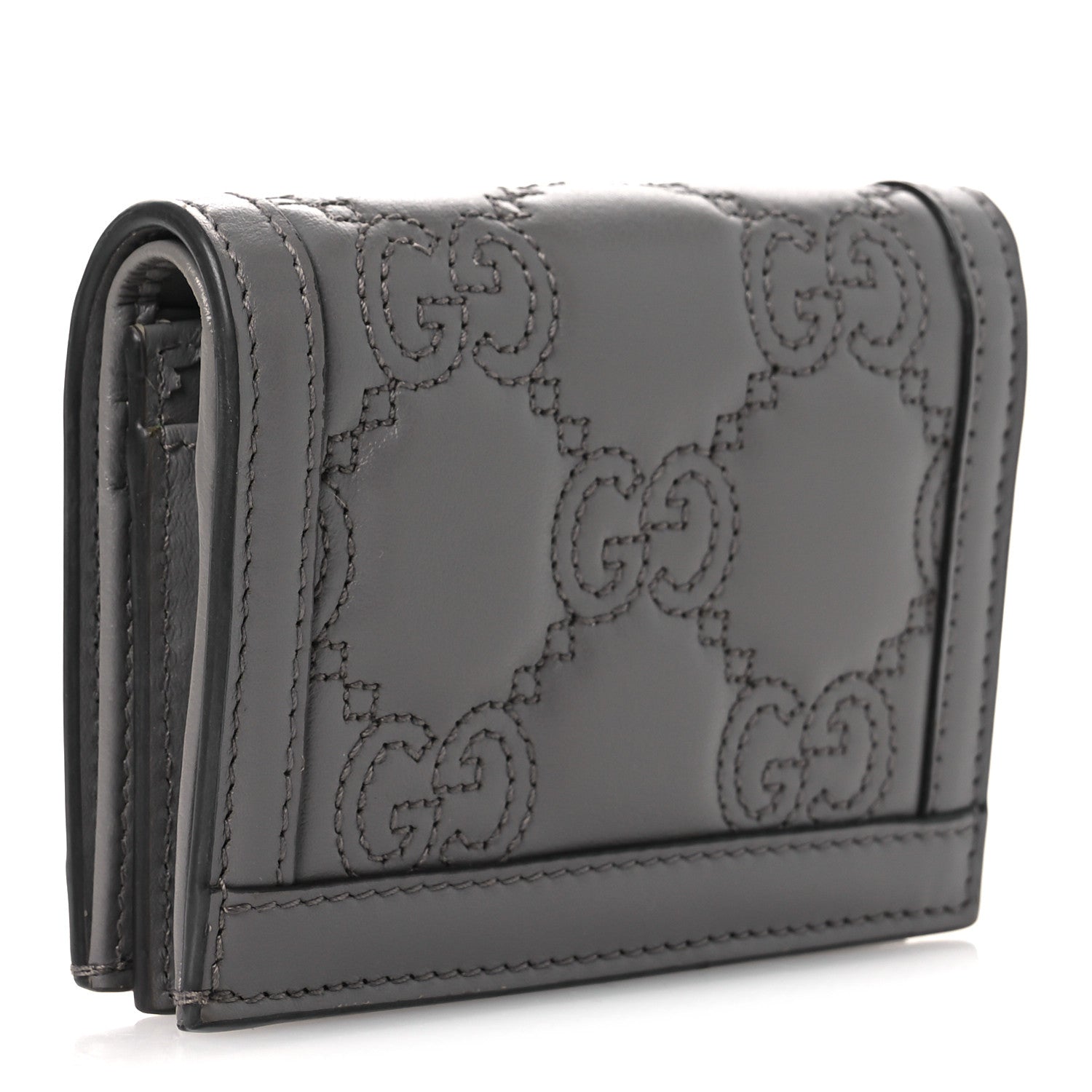 Gucci Calfskin GG Matelasse Card Case Wallet Grey 3 of 7
