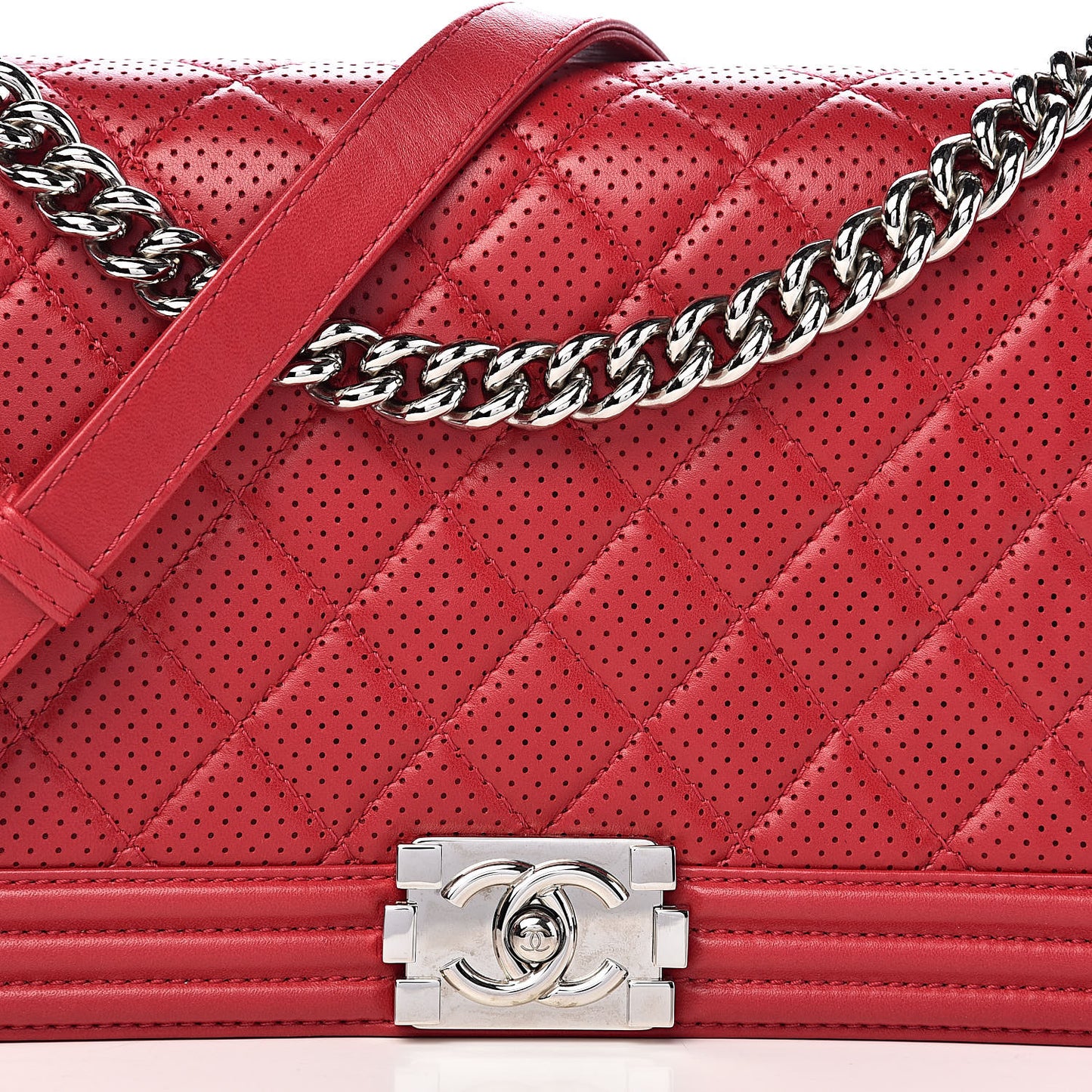 Perforated Lambskin Quilted New Medium Boy Flap Dark Pink