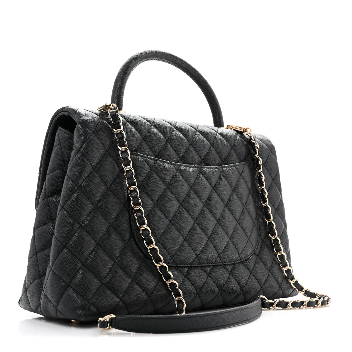 Caviar Quilted Medium Coco Handle Flap Black