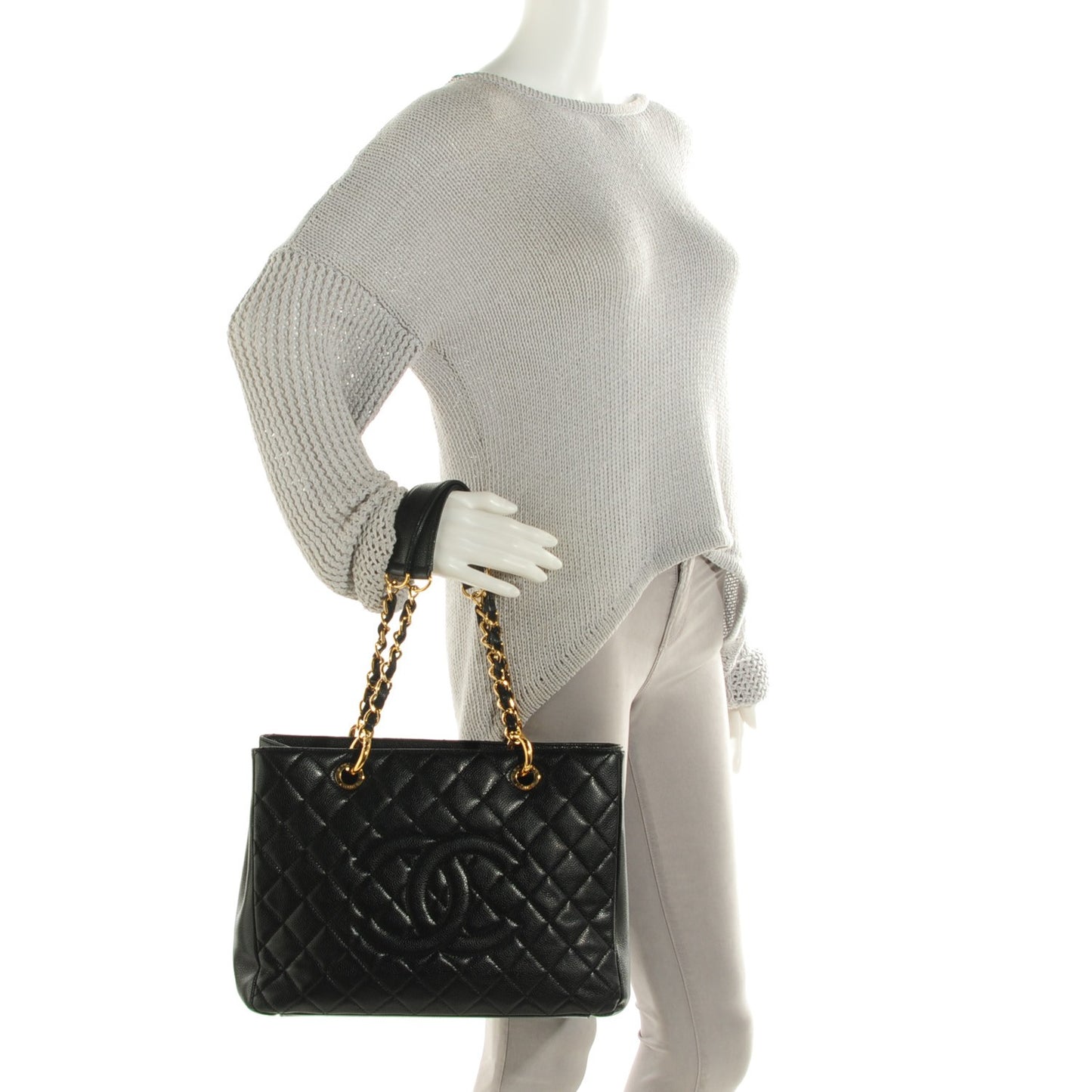 Caviar Quilted Grand Shopping Tote GST Black
