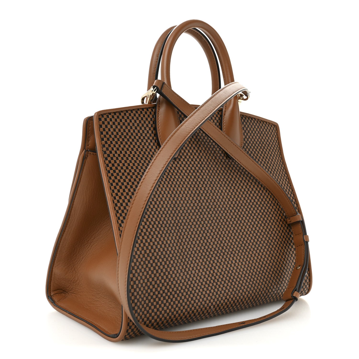 Salvatore Ferragamo Woven Calfskin Medium Studio Top Handle Bag Tan Black 3 of 12