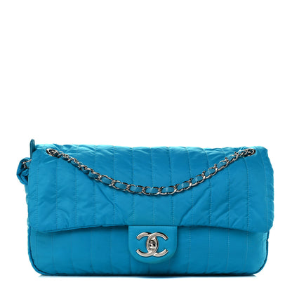 Chanel Nylon Vertical Quilted Jumbo Flap Turquoise 1 of 13