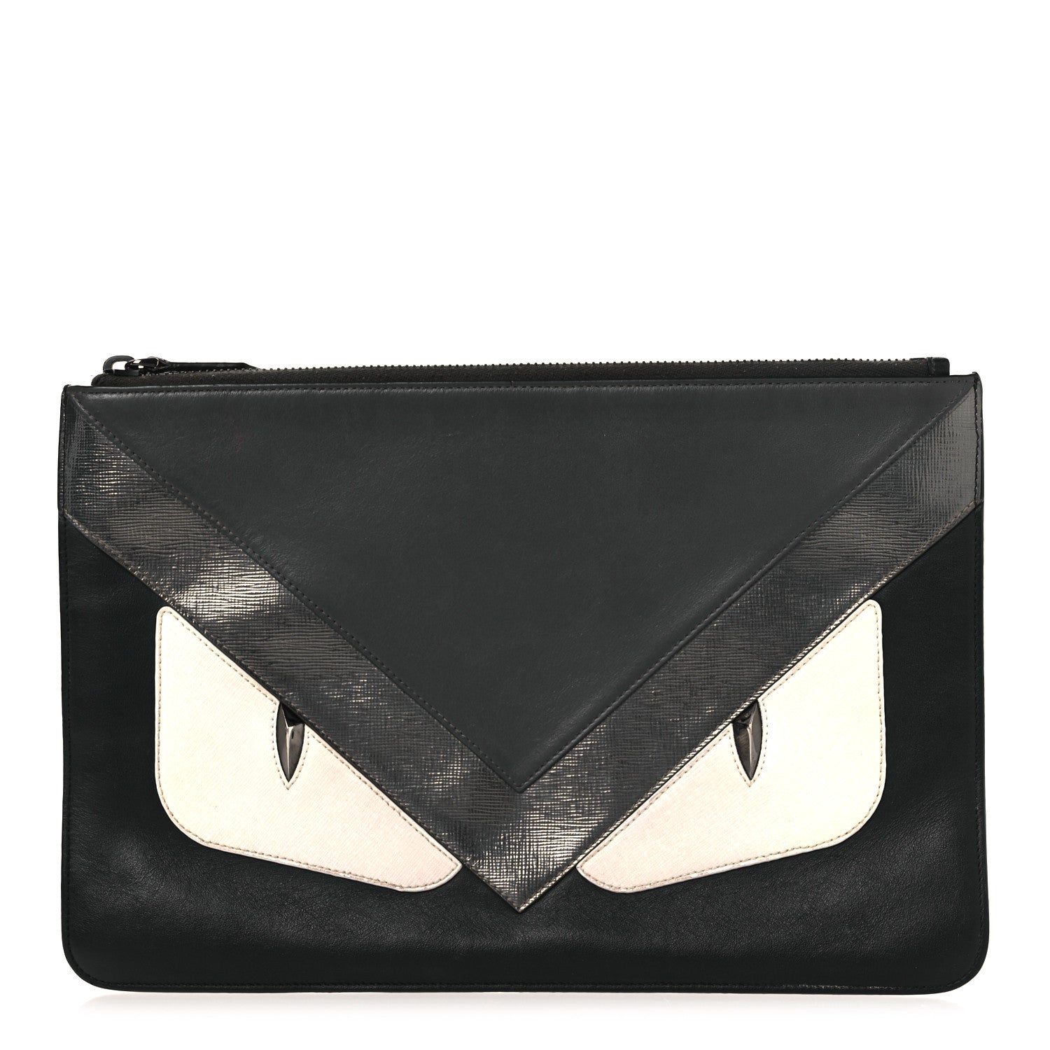 Fendi Vitello Century Elite Monster Eyes Pouch Black Graphite 1 of 12