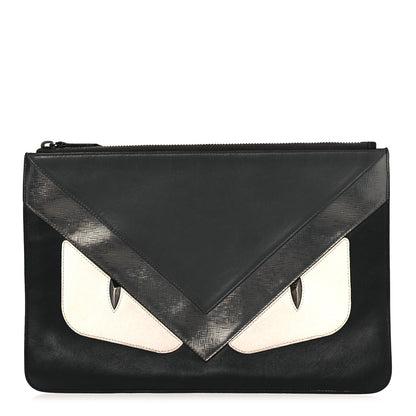 Fendi Vitello Century Elite Monster Eyes Pouch Black Graphite 1 of 12