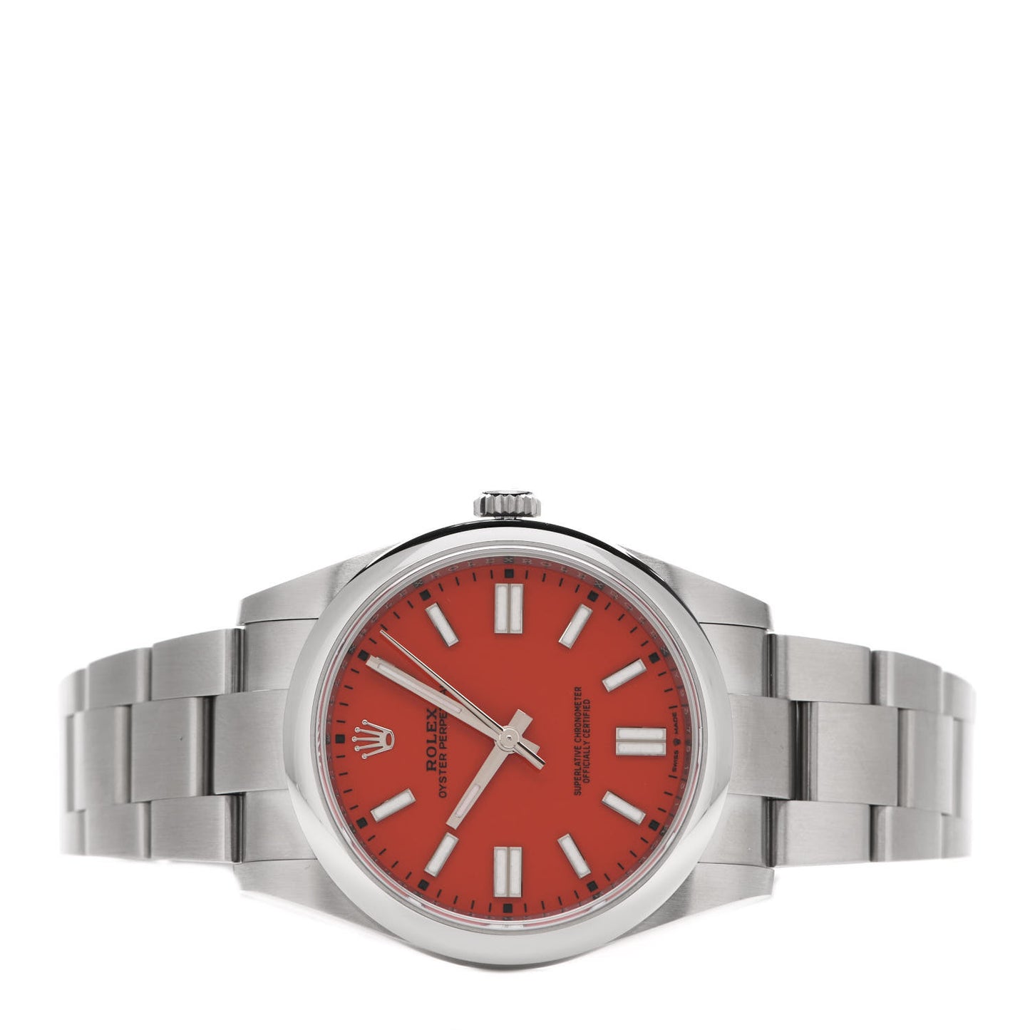 Stainless Steel 41mm Oyster Perpetual Watch Coral Red 124300