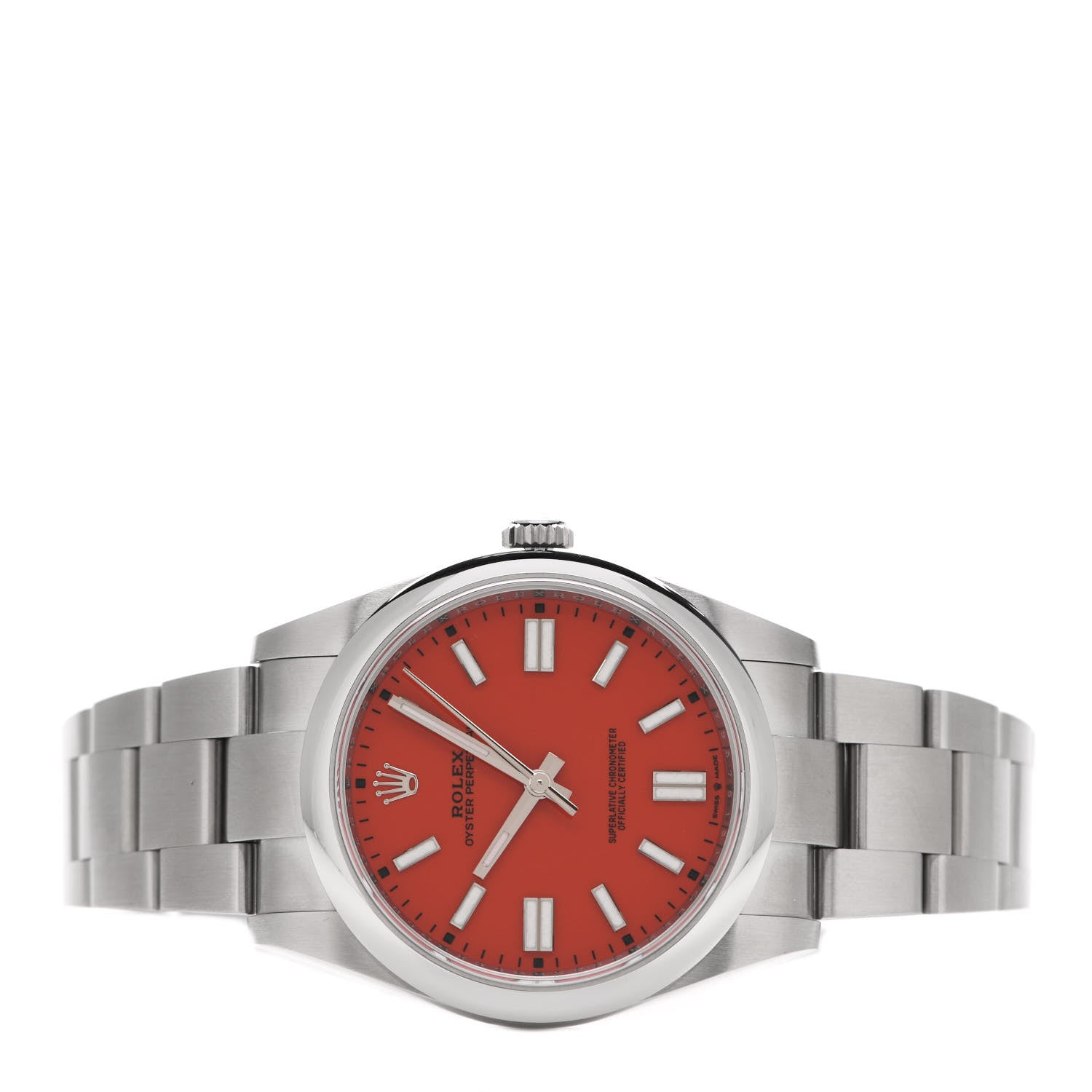 Rolex Stainless Steel 41mm Oyster Perpetual Watch Coral Red 124300 2 of 5