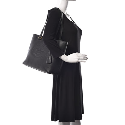 Prada Vitello Phenix Embossed Logo Tote Black 2 of 9