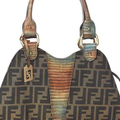 Fendi Zucca Lizard Small Devil Trapezio Tote Tobacco 7 of 11