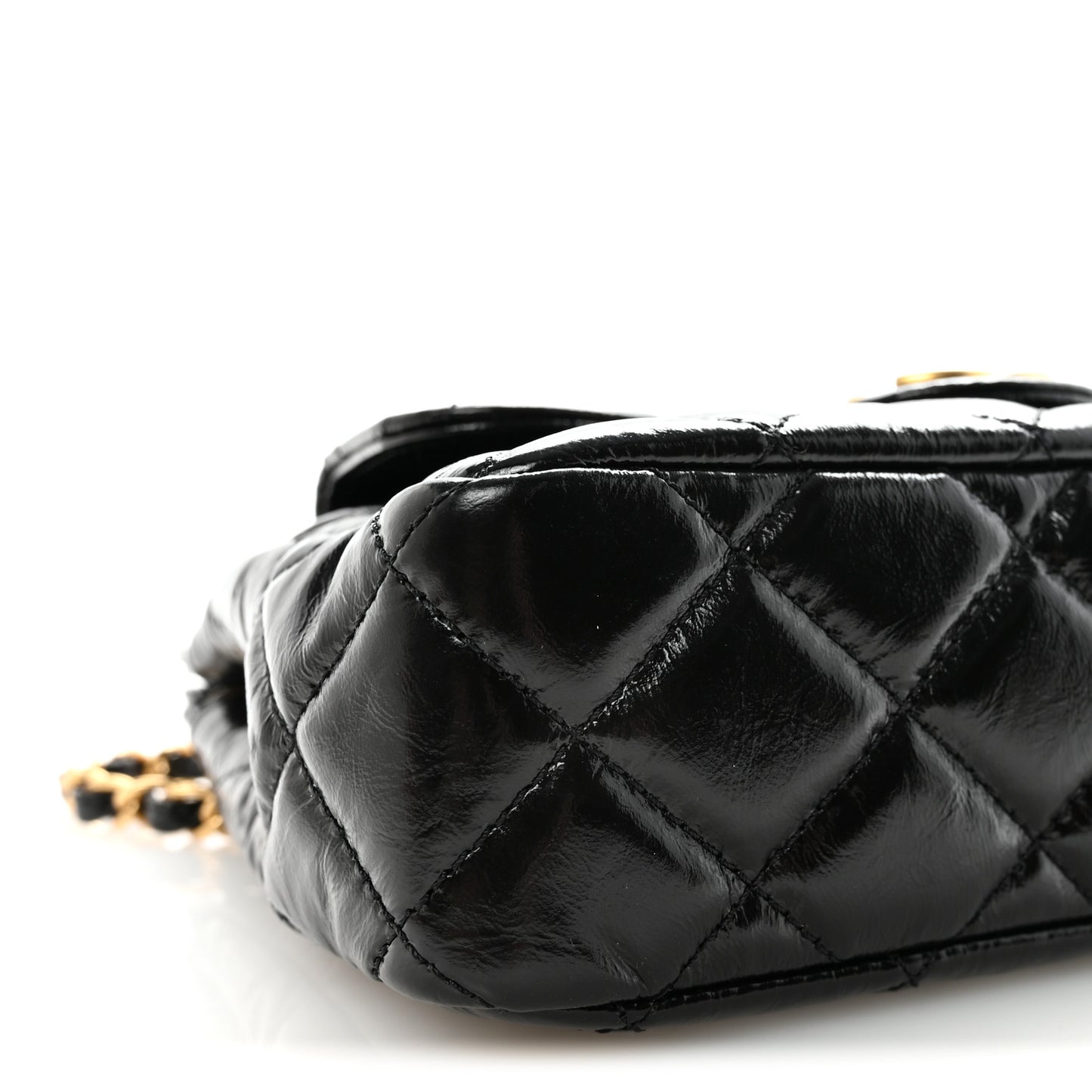 Shiny Crumpled Calfskin Quilted Small Wavy CC Hobo Black