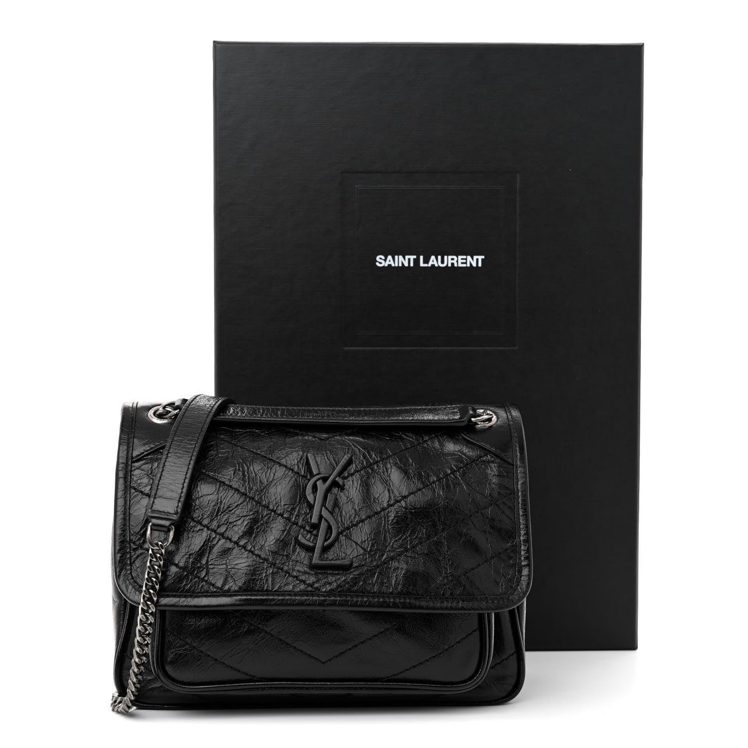 Saint Laurent Crinkled Lambskin Matelasse Monogram Baby Niki Chain Satchel Black 11 of 11