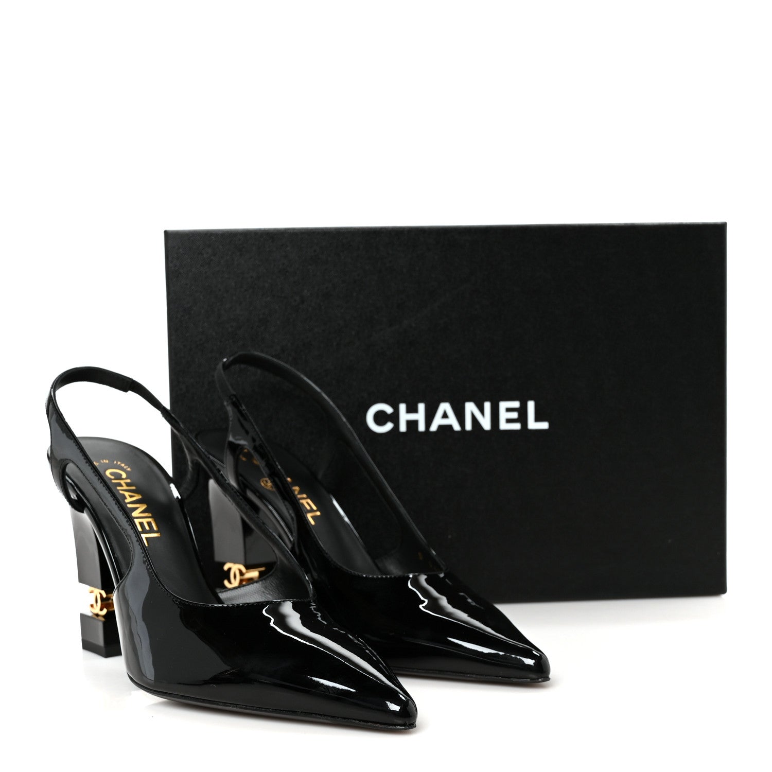 Chanel Patent Calfskin Slingback CC Cutout Pumps 38 Black 10 of 10