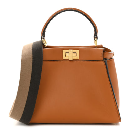 Fendi Vitello Seta Canvas FF Embroidered Mini Peekaboo Iconic Satchel Brandy Amazzonia 1 of 9