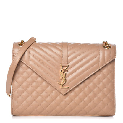 Saint Laurent Grain De Poudre Mixed Matelasse Large Triquilt Monogram Satchel Cork 1 of 10