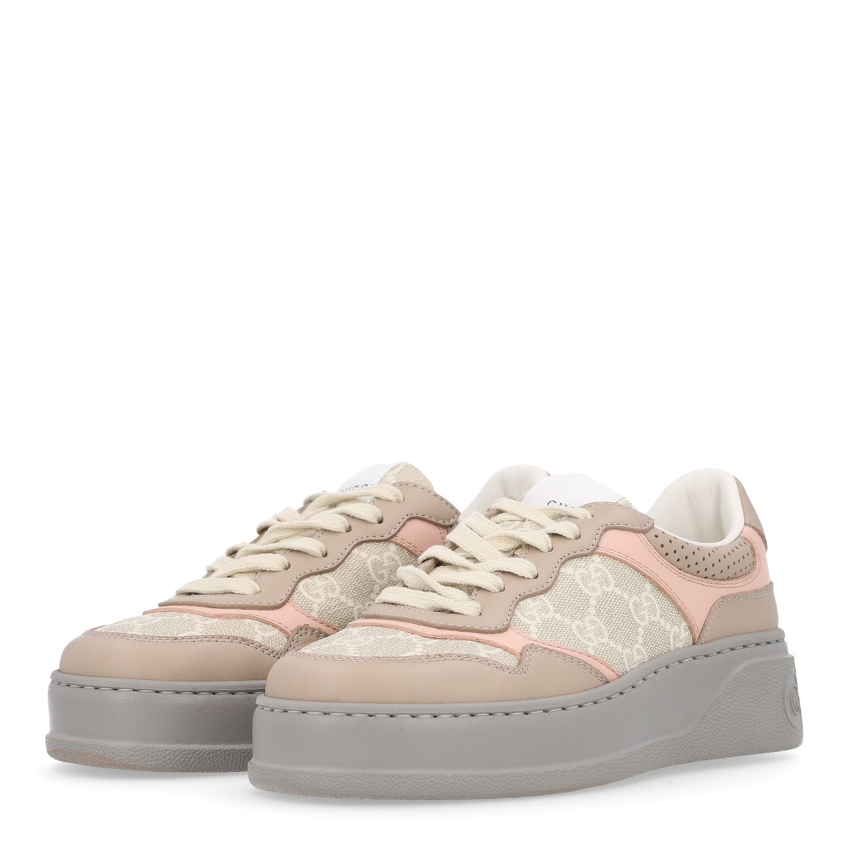 Calfskin GG Supreme Monogram Perforated Womens Platform 55mm Sneakers 35.5 Apricot Pink Beige Grey