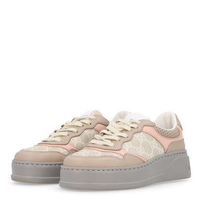 Gucci Calfskin GG Supreme Monogram Perforated Womens Platform 55mm Sneakers 35.5 Apricot Pink Beige Grey 4 of 11